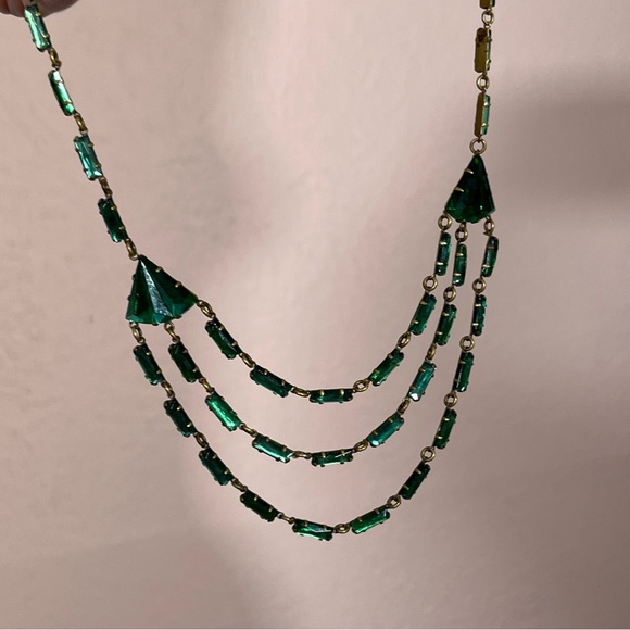 Antique Czechoslovakian green glass brass 1920’s  art deco choker necklace￼ - Picture 10 of 17